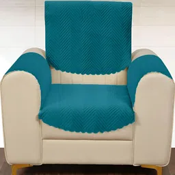 Sparrow world Turquoise Blue Velvet 4 Piece 1 Seater Sofa Cover With Arms-52