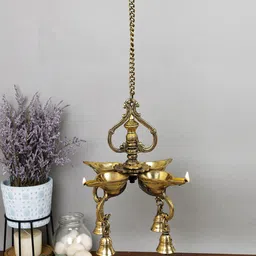 Imli Street Gold-Toned Chain Hanging Diya With Bell-35