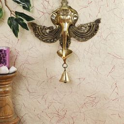 Imli Street Gold-Toned Ganesh Mask Wall Hanging Diya With Bell-image-52
