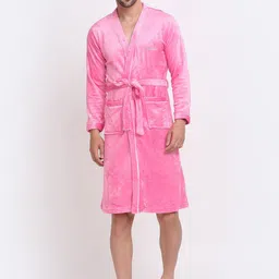 KLOTTHE Men Solid Wool Bath Robe With Belt-image-14