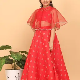 Ethnovog Girls Woven Design Ready to Wear Lehenga Choli & Cape-image-98
