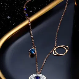 Jewels Galaxy Rose Gold-plated AD-studded Evil Eye Pendants With Chain-image-10
