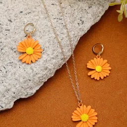 Celena Cole Gold-Plated Orange & Yellow Floral Shaped Pendant With Chain-image-16