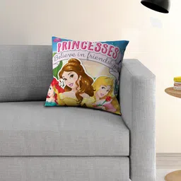 Disney Kids Pink & Blue Princess Printed Filled Square Cushion With Cover-image-97