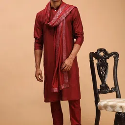 SHRESTHA BY VASTRAMAY Men Maroon Layered Kurta with Churidar & With Dupatta-picture-43