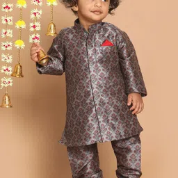 VASTRAMAY Infant Boys Grey & Maroon Ethnic Motifs Printed Kurta with Churidar-54