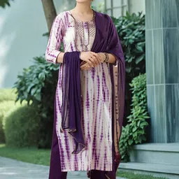 GoSriKi Ombre Printed Regular Thread Work Straight Kurta With Trousers And Dupatta-0