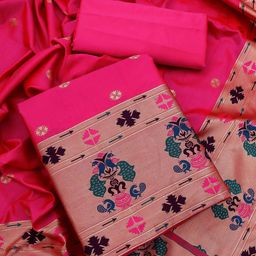 SHADOW & SAINING Ethnic Motif Woven Design Zari Unstitched Dress Material-image-74