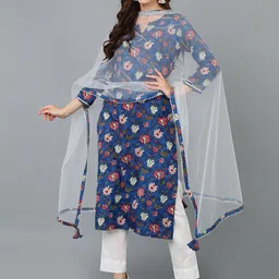 KALINI Floral Printed Gotta Patti Detail Straight Kurta & Trousers With Dupatta-55