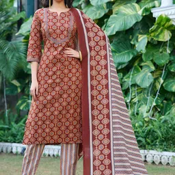 VIBE VISION Women Floral Printed Regular Kurta with Trousers & With Dupatta-picture-26