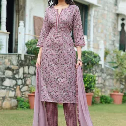 VIBE VISION Women Floral Printed Regular Kurta with Trousers & With Dupatta-picture-53