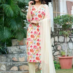 VIBE VISION Women Floral Printed Regular Kurta with Trousers & With Dupatta-image-26