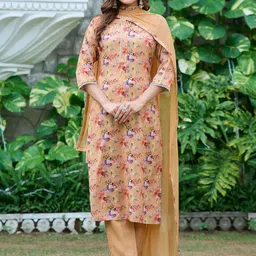 VIBE VISION Women Floral Printed Regular Kurta with Trousers & With Dupatta-47
