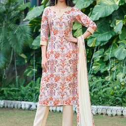 VIBE VISION Women Floral Printed Regular Kurta with Trousers & With Dupatta-11