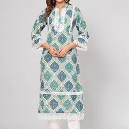 SIJOPA Floral Printed Regular Pure Cotton Kurta With Trousers & Dupatta-13