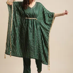 Varanga Green & Gold-Coloured Gotta Patti Kaftan Kurta With Trouser-24