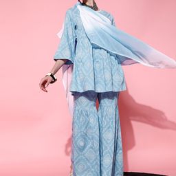 STREET 9 Women Blue Ethnic Motifs Printed Kurti with Trousers & With Dupatta-image-96
