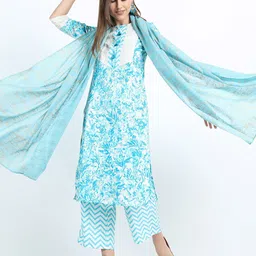 Vishudh Women Turquoise Blue Printed Kurta with Palazzo & Dupatta-image-95