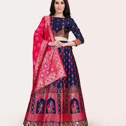 DIVASTRI Woven Design Silk Semi-Stitched Lehenga & Unstitched Blouse With Dupatta-picture-12