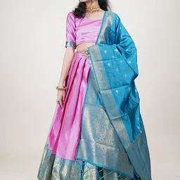 Fabcartz Zari Semi-Stitched Lehenga & Unstitched Blouse With Dupatta-picture-1
