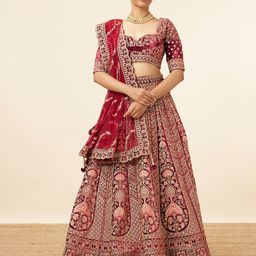 MOHEY Embroidered Velvet Semi-Stitched Lehenga & Unstitched Blouse With Dupatta-image-29