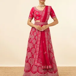 MOHEY Embroidered Zari Net Semi-Stitched Lehenga & Unstitched Blouse With Dupatta & Belt-picture-46