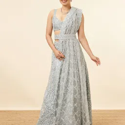 MOHEY Embroidered Net Semi-Stitched Lehenga & Unstitched Blouse With Dupatta & Belt-picture-15