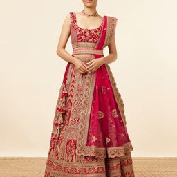 MOHEY Embroidered Velvet Sequinned Semi-Stitched Lehenga & Unstitched Blouse With Dupatta-image-53