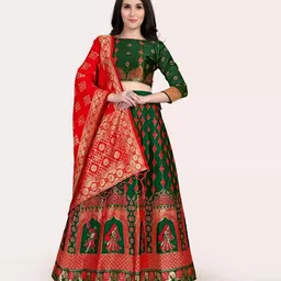 DIVASTRI Woven Design Silk Semi-Stitched Lehenga & Unstitched Blouse With Dupatta-picture-54