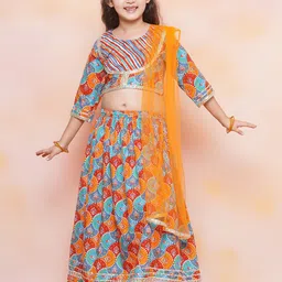 Aj DEZInES Girls Bandhani Printed Ready to Wear Cotton Lehenga & Blouse With Dupatta-picture-16