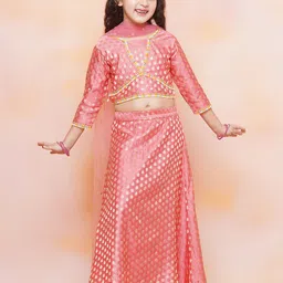 Aj DEZInES Girls Woven Design Zari Satin Ready To Wear Lehenga & Blouse With Dupatta-picture-29