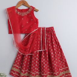 The Magic Wand Girls Floral Embroidered Ready to Wear Lehenga & Blouse With Dupatta-image-16