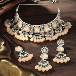 Zaveri Pearls Silver-Plated Kundan Studded & Beaded Necklace With Earrings & Maang Tika-image-17