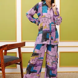 Vishudh Purple Printed Long Sleeves Shirt With Trouser-image-20