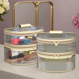 Kuber Industries Set Of 2 D Shape-Design Dual Layer Makeup Bag With Handle-53