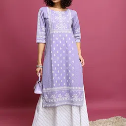 Vishudh Lavender Ethnic Motifs Printed Round Neck Pure Cotton Kurta & Skirt-picture-13