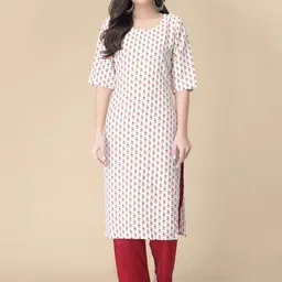 KALINI Floral Printed Round Neck Kurta with Trousers-30