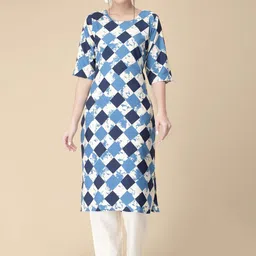 KALINI Geometric Printed Round Neck  Kurta with Trousers-picture-22