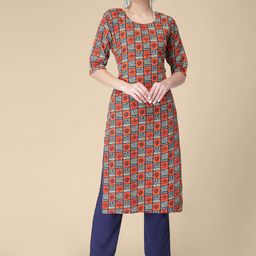 KALINI Ethnic Motifs Printed Round Neck Kurta with Trousers-picture-2