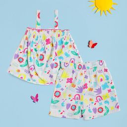 Nauti Nati Girls Printed Shoulder Strap Pure Cotton Top with Shorts-12