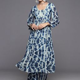 KALINI Abstract Printed V-Neck Empire Silk Georgette Kurta With Trousers-image-89