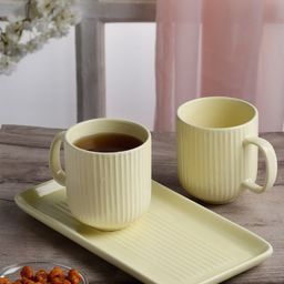 Arrabi Yellow 3 Pieces Textured Ceramic Matte Mugs & Tray-52