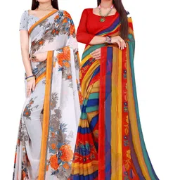 SAADHVI Red & White Set Of 2 Floral Pure Georgette Saree-picture-29