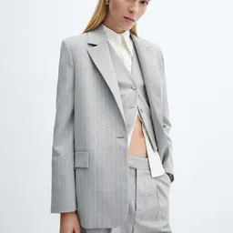 MANGO Women Striped Single Breasted Regular Fit Blazers-image-4