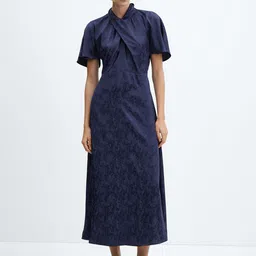 MANGO Astrid-A Self-Print Flared Sleeve Fit & Flare Midi Dress-image-13