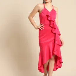DODO & MOA Fuchsia Solid Scuba Maxi Dress-image-48