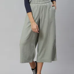 Marks & Spencer Women Olive Green Solid Flared Culottes-image-84