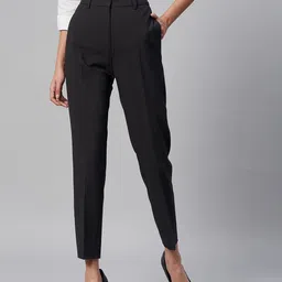 Marks & Spencer Women Charcoal Grey Slim Fit Trousers-image-92