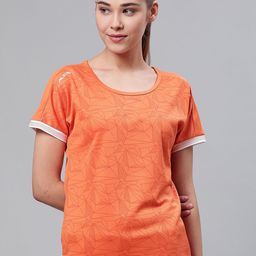Alcis Women Orange Slim Fit Printed Round Neck Tennis T-shirt-image-1
