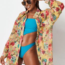 Missguided Women Yellow & Red Floral Print Swimwear Cover Up Shirt-image-5
